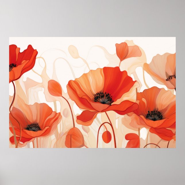 Rot- und Orangenmalerei mit Hintergrundmohn Poster (Vorne)