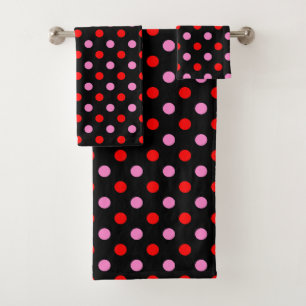 Rot und Pink auf Schwarz Punkte Design  Badhandtuch Set