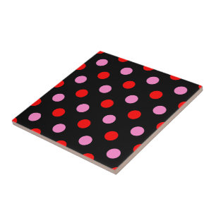 Rot und Pink auf Schwarz Punkte Design Fliese