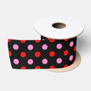 Rot und Pink auf Schwarz Punkte Design  Satinband