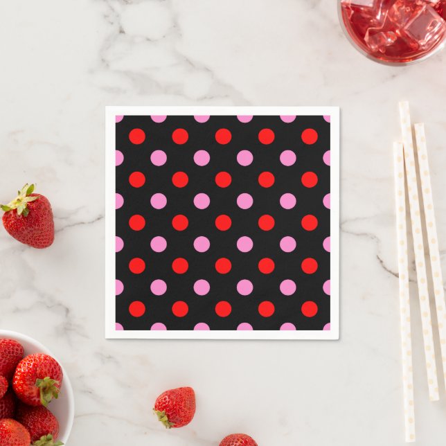 Rot und Pink auf Schwarz Punkte Design  Serviette (Beispiel)