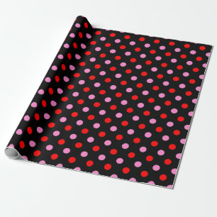 Rot und Pink auf schwarzem Punkte-Design Geschenkpapier