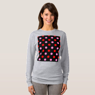 Rot und Pink auf schwarzem Punkte-Design T-Shirt