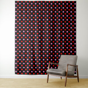 Rot und Pink auf schwarzem Punkte-Design Wandteppich