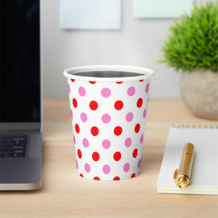 Rot und Pink auf Weiß mit Punkten Design  Pappbecher