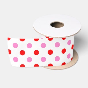 Rot und Pink auf Weiß mit Punkten Design  Satinband