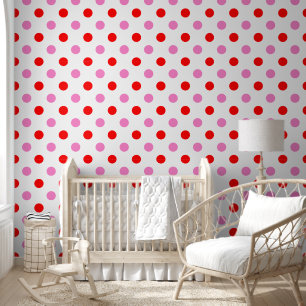 Rot und Pink auf Weiß mit Punkten Design  Tapete