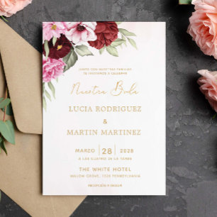 Rot und Pink floral Weiß Nuestra Boda Einladung