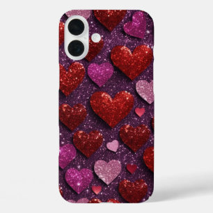 ROT UND PINK GLITZER SEHEN VALENTINE LIEBE HERZEN iPhone 16 PLUS HÜLLE