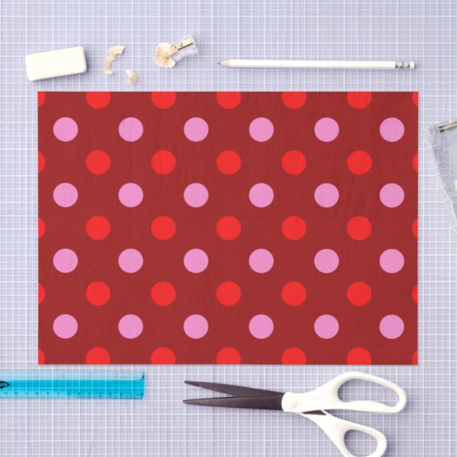 Rot und Rosa auf Maroon-Punkte-Design  Seidenpapier (Handwerk)