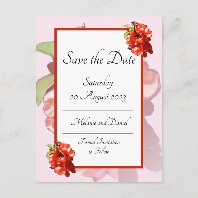 Rot und Rosa Blume Save the Date Postkarte (Vorderseite)