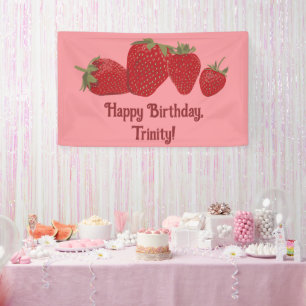 Rot und Rosa Erdbeeren Benutzerdefiniertes Party Banner