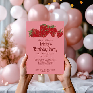 Rot und Rosa Erdbeeren Benutzerdefiniertes Party Einladung