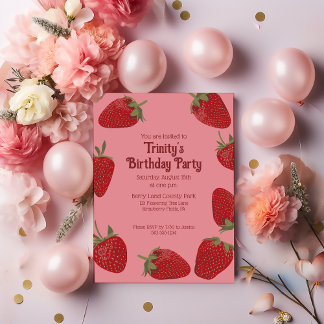 Rot und Rosa Erdbeeren Benutzerdefiniertes Party Einladung