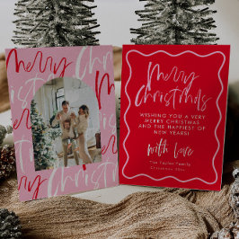 Rot und rosa Frohe Weihnachtskarte Feiertagskarte