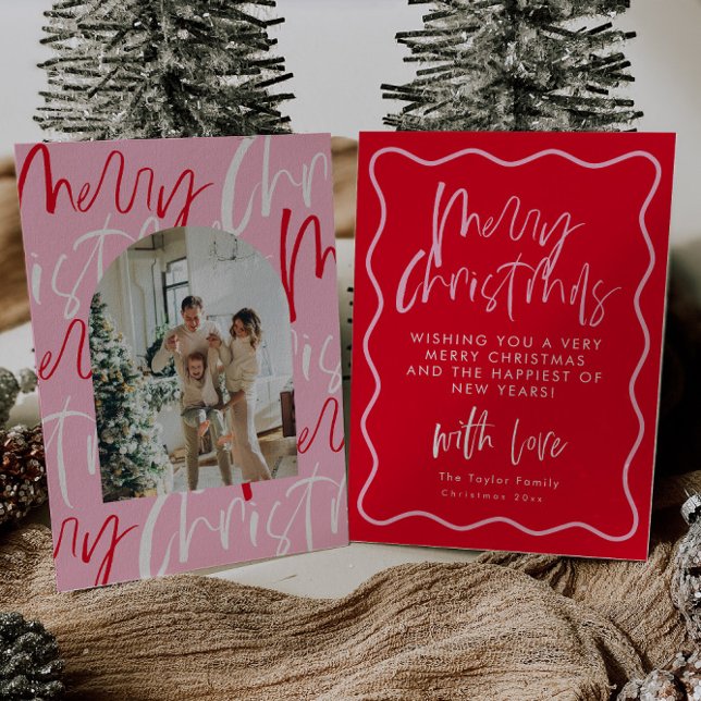 Rot und rosa Frohe Weihnachtskarte Feiertagskarte (Von Creator hochgeladen)