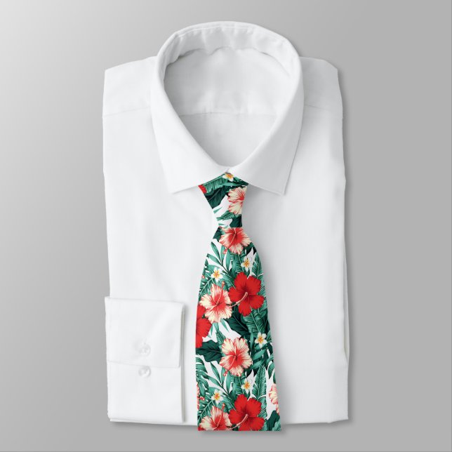 Rot und Rosa Hibiskus Blume Neck Tie Krawatte (Gebunden)