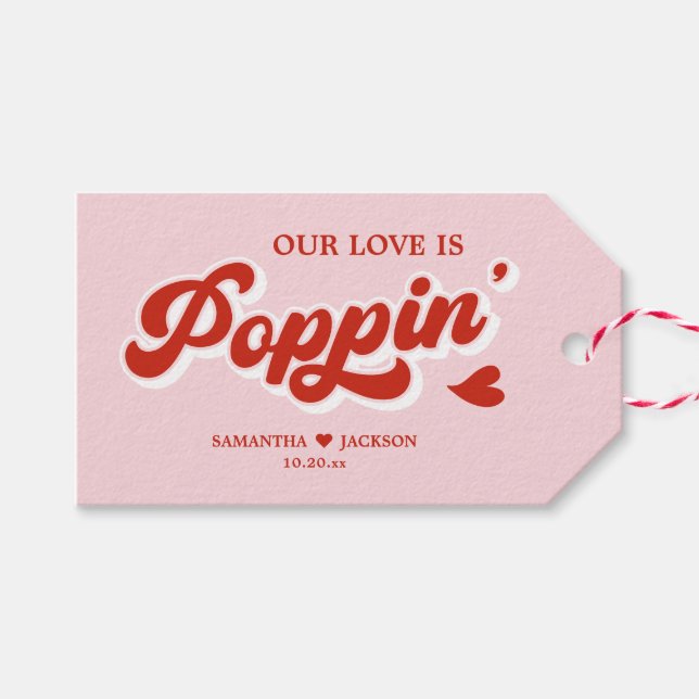 Rot und Rosa Hochzeit Popcorn Gefallen Geschenkanhänger (Vorderseite (Horizontal))
