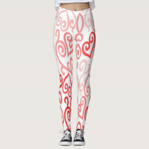 Rot und Rosa Ombre Herzmuster Leggings