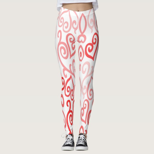 Rot und Rosa Ombre Herzmuster Leggings (Vorderseite)