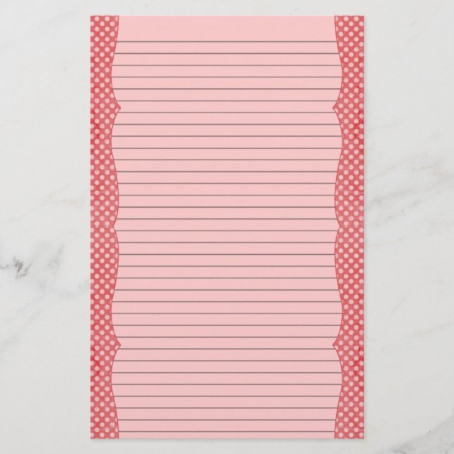 Rot und rosa Polka Dot Stationery - optionale Lini Briefpapier (Vorderseite)