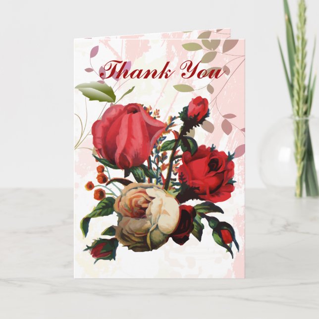 Rot und Rosa Rose Vielen Dank Karten (Vorderseite)
