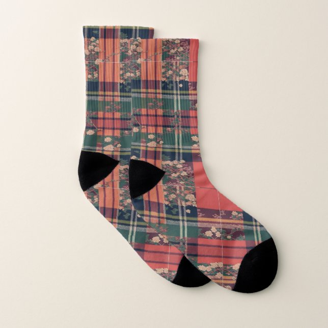 Rot und Rosa Schottische Sakura Modernes Tartan Socken (Paar)