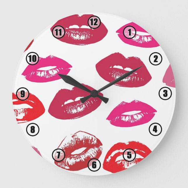 Rot und rosa Sexy Lipstick Lippen Uhr Uhr (Vorderseite)