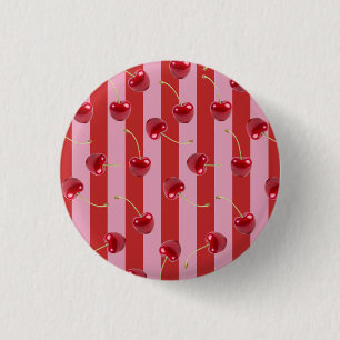 Rot und rosa Streifendesign mit Kirschen Button