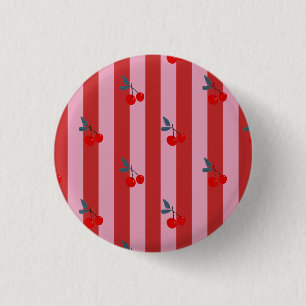 Rot und rosa Streifendesign mit Kirschen Karte Button