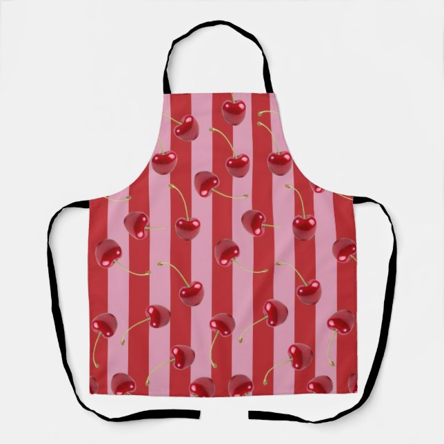 Rot und rosa Streifendesign mit Kirschen Schürze (Vorderseite)