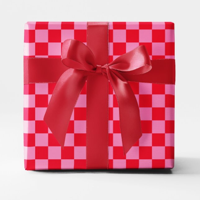 Rot und Rosa überprüft Geschenkpapier (Bright Red and Pink Checkered Wrapping Paper)