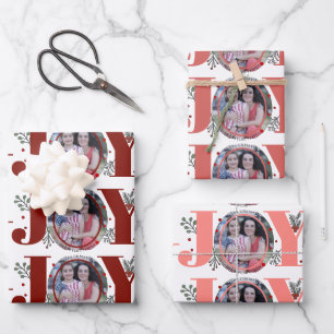 Rot und Rosa Weihnachtsfeiertag Foto Geschenkpapier Set
