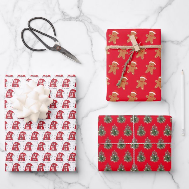 Rot und Rosa Weihnachtsmann Geschenkpapier Set (Vorderseite)