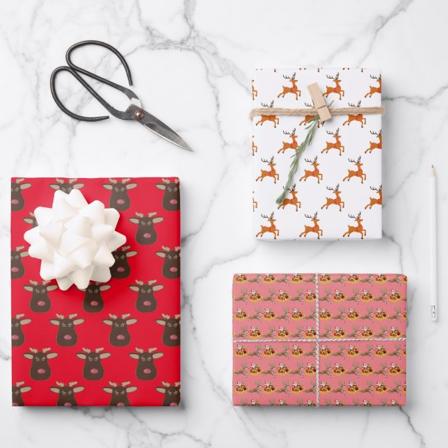 Rot und Rosa Weihnachtsmann Geschenkpapier Set (Vorderseite)