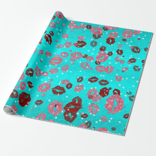 Rot und Rose küssen in blau Geschenkpapier