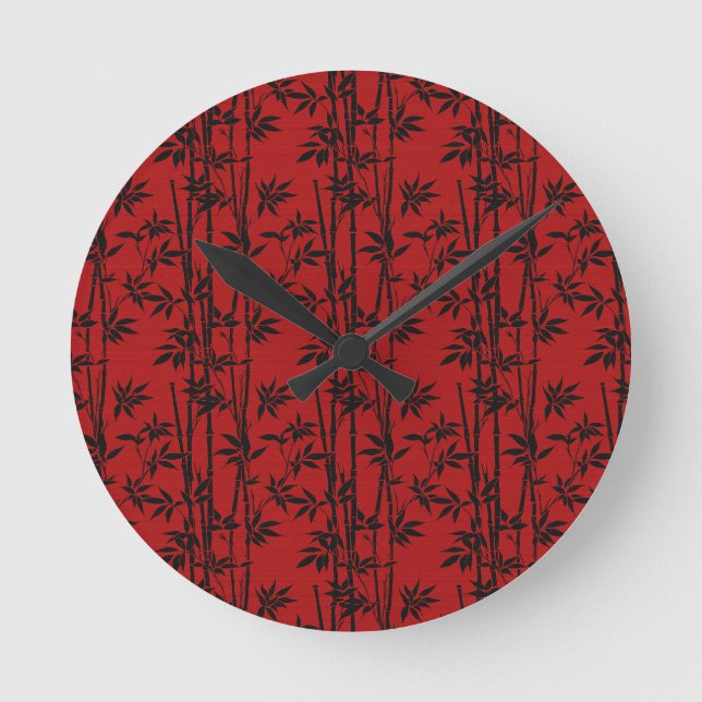 Rot und Schwarz Bamboo Runde Wanduhr (Vorderseite)