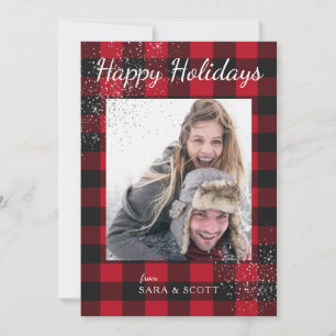 Rot und Schwarz Buffalo Kariert Happy Holidays Fot Feiertagskarte