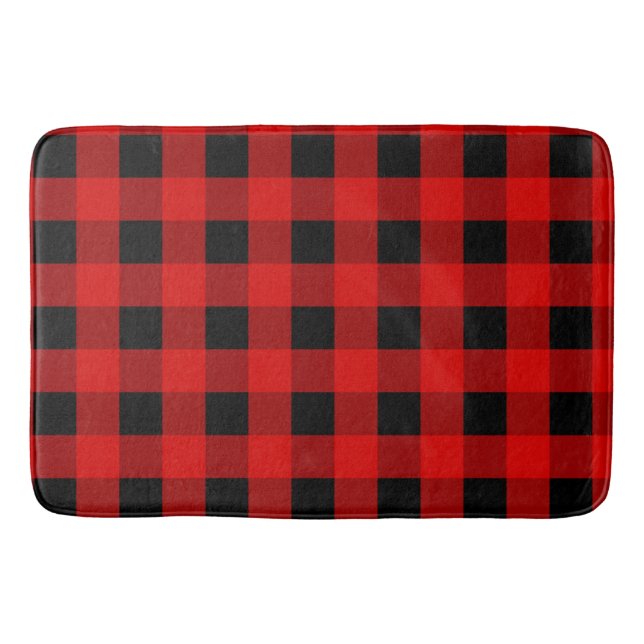 Rot und Schwarz Buffalo Kariert Holiday Gingham Badematte (Vorderseite)