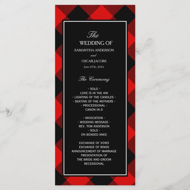 Rot und Schwarz Buffalo Kariert  Menükarte (Vorderseite)