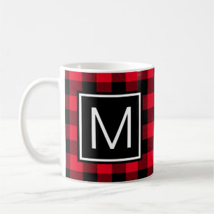 Rot und Schwarz Buffalo Kariert Mit Monogramm Kaffeetasse