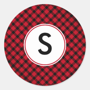 Rot und Schwarz Buffalo Kariert Runder Aufkleber