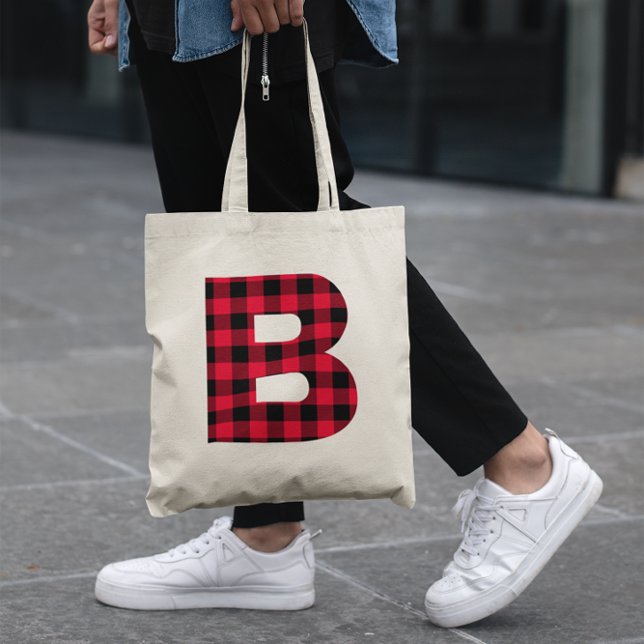 Rot und Schwarz Buffalo, Karierter fett Letter B M Tragetasche (Red and Black Buffalo Plaid Bold Letter B Monogram Tote Bag)