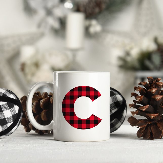 Rot und Schwarz Buffalo, Karierter fett Letter C M Kaffeetasse (Letter C Monogram)