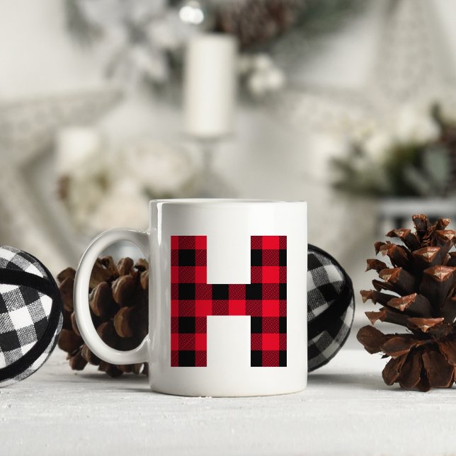 Rot und Schwarz Buffalo, Karierter fett Letter H M Kaffeetasse (Letter H Monogram Christmas Coffee Cup)