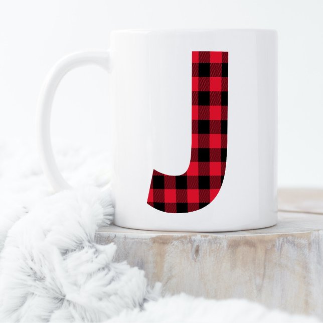 Rot und Schwarz Buffalo Karierter fett Letter J Mo Kaffeetasse (Von Creator hochgeladen)