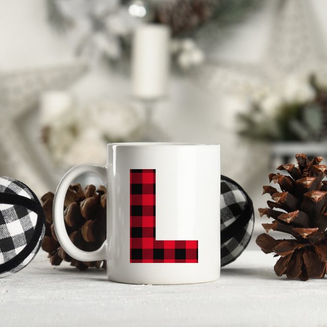 Rot und Schwarz Buffalo, Karierter fett Letter L M Kaffeetasse (Letter L Monogram Christmas Coffee Cup)