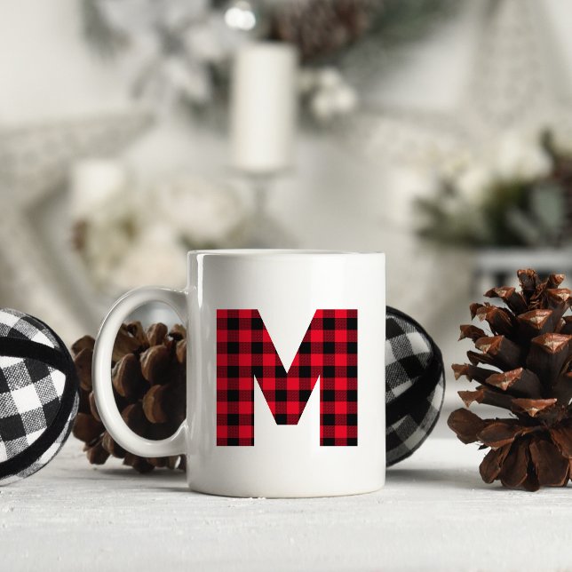 Rot und Schwarz Buffalo, Karierter fett Letter M M Kaffeetasse (Letter M Monogram Christmas Coffee Cup)