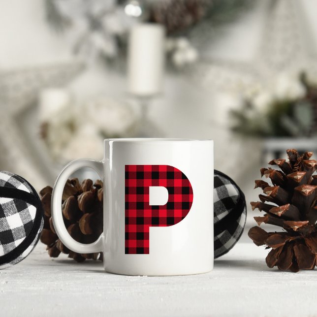 Rot und Schwarz Buffalo, Karierter fettgedruckter  Kaffeetasse (Letter P Monogram Christmas Coffee Cup)