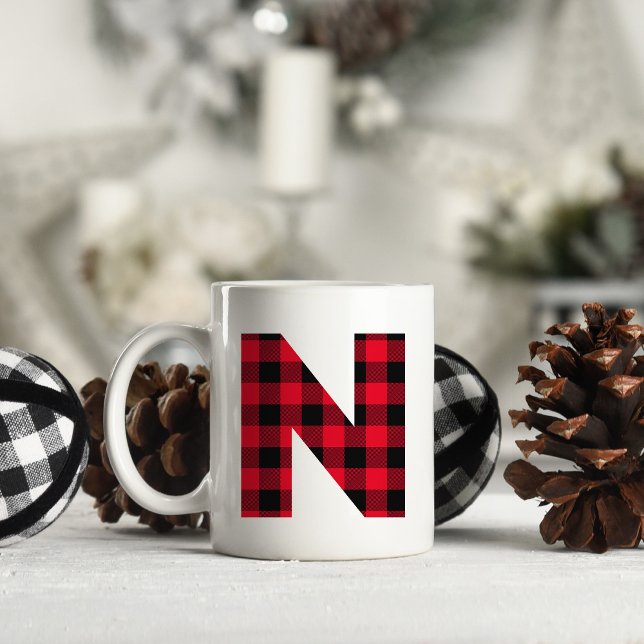 Rot und Schwarz Buffalo, Karierter fettgedruckter  Kaffeetasse (Letter N Monogram Christmas Coffee Cup)